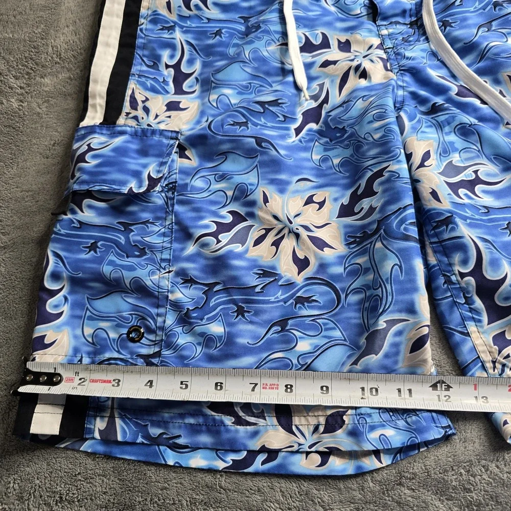 Gecko Hawaii Shorts Mens M Boardshorts Blue Floral Gecko Drawstring 10